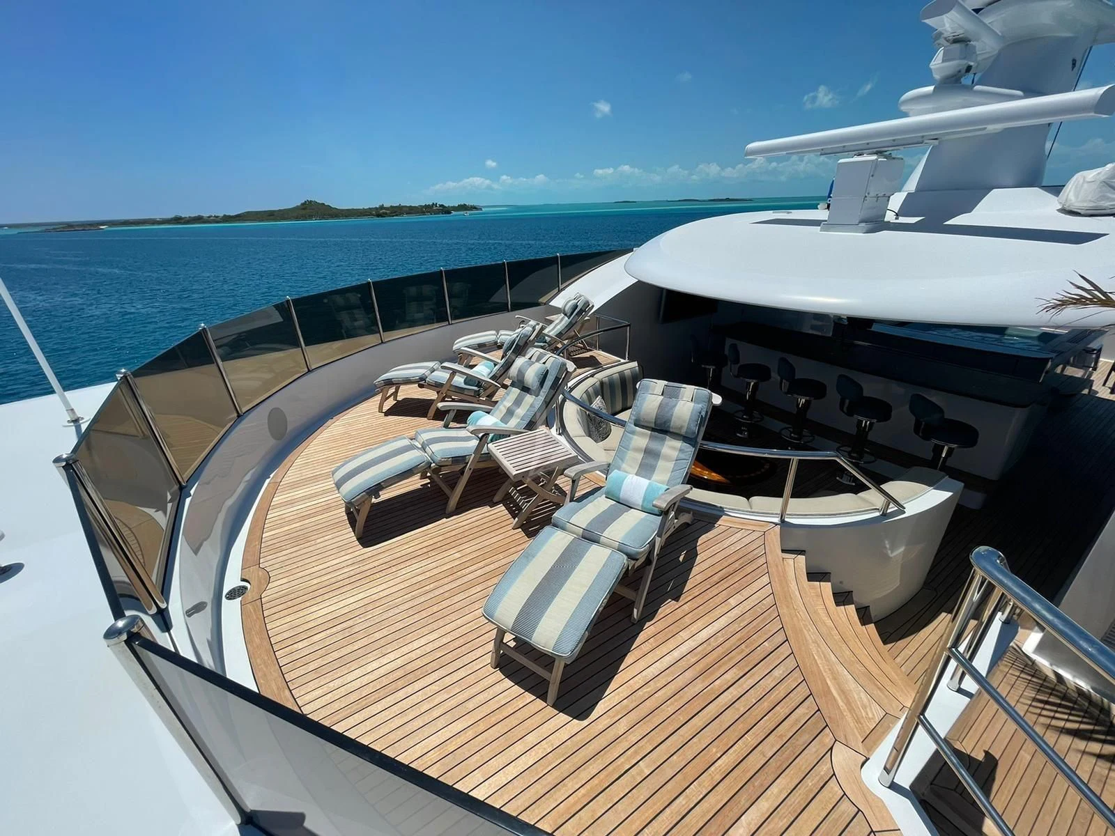 a deck with a large boat on it aboard LADY BETH Yacht for Sale