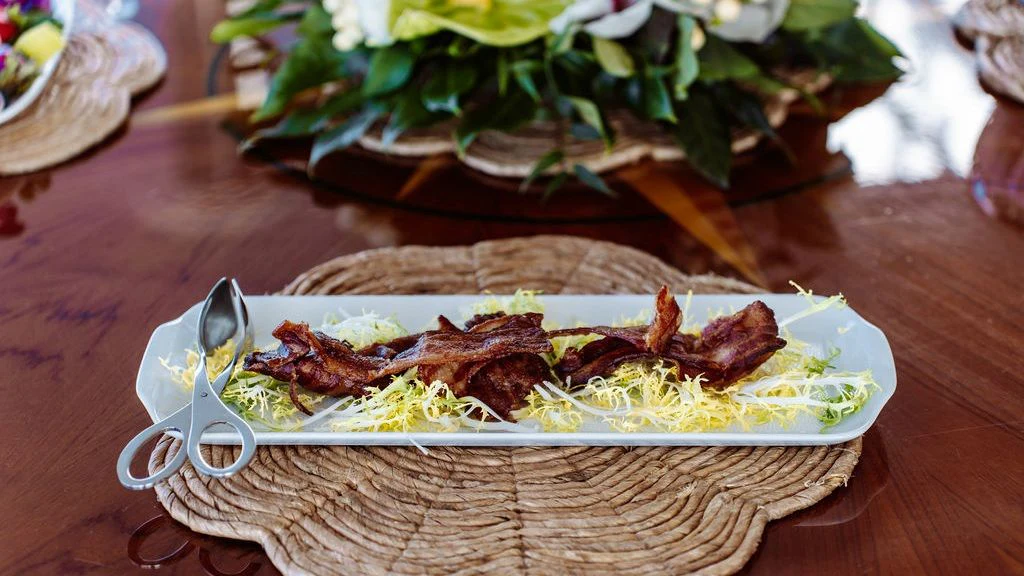 a plate of food aboard LADY BETH Yacht for Sale