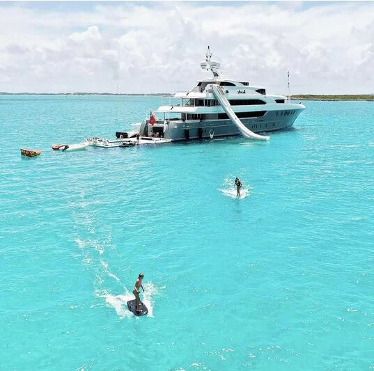 a group of people in the water aboard LADY BETH Yacht for Sale