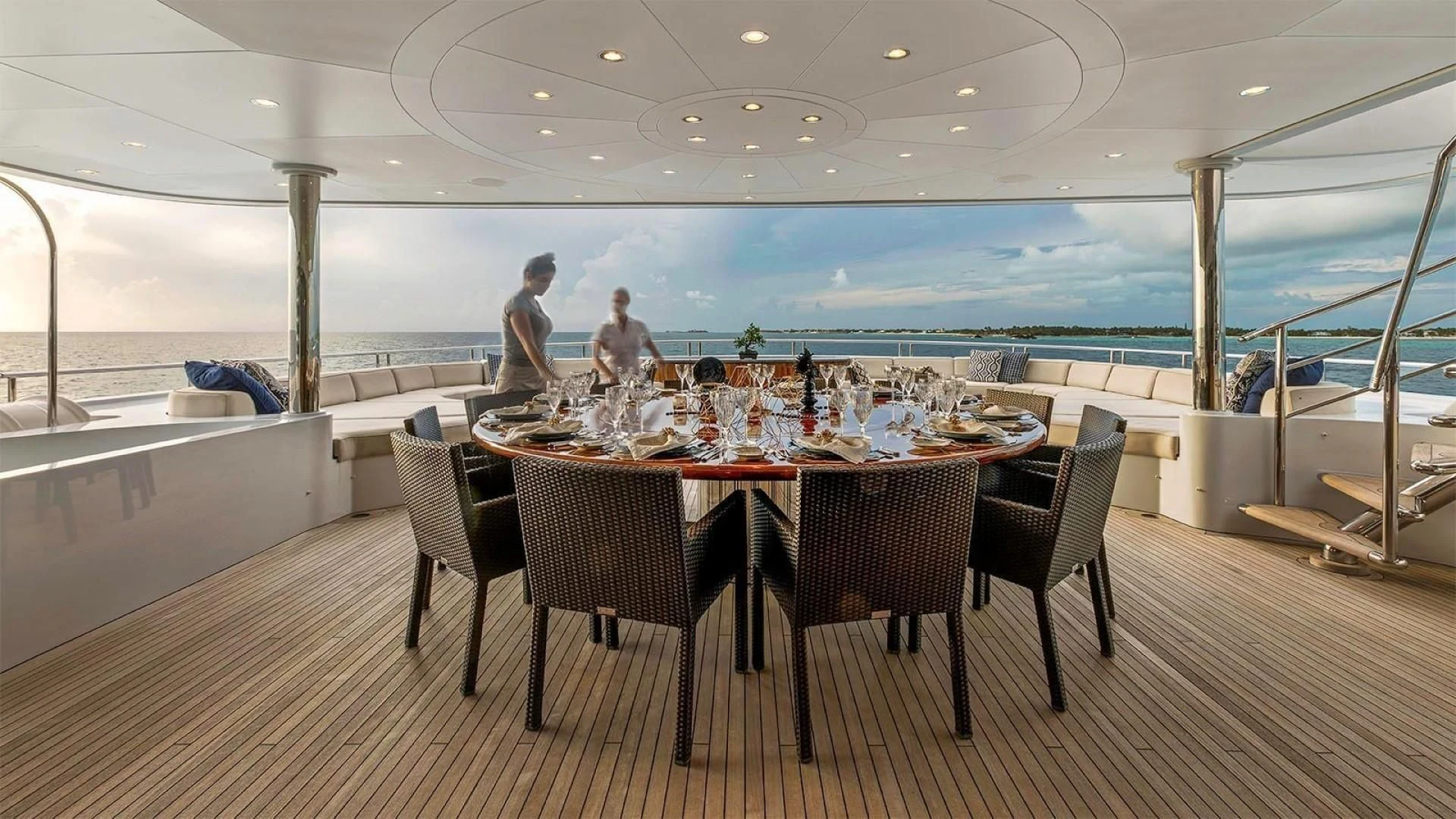 a table set for a meal aboard LADY BETH Yacht for Sale