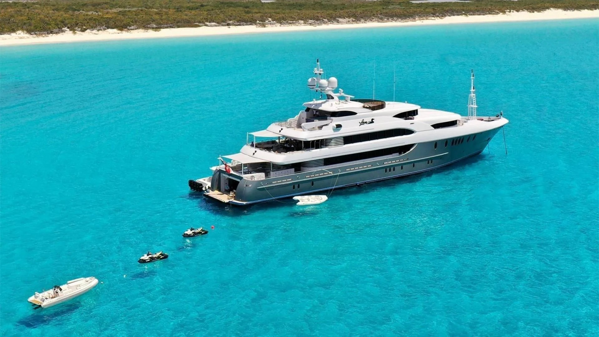 a large white boat in the water aboard LADY BETH Yacht for Sale