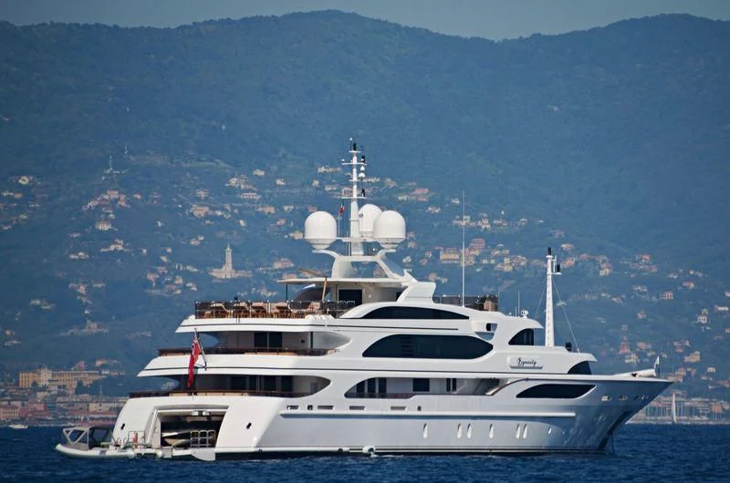 a large white yacht aboard DILARA Yacht for Sale