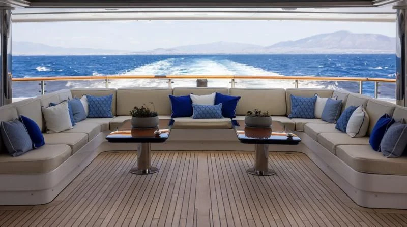a living room with a large window aboard DILARA Yacht for Sale