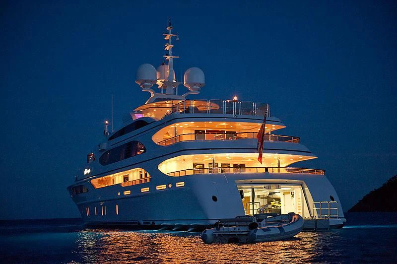 a large ship on the water aboard DILARA Yacht for Sale