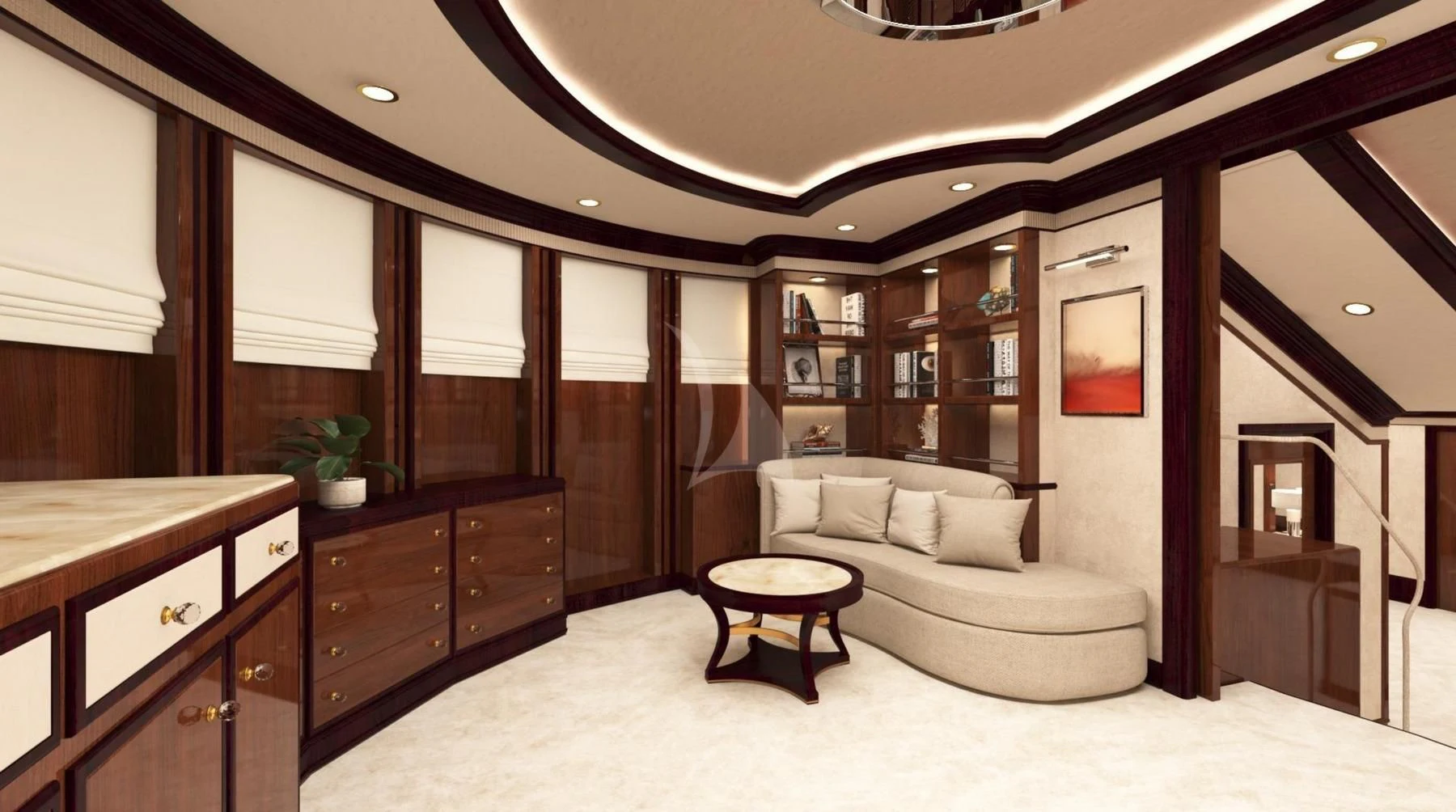 a living room with a couch and a coffee table aboard DILARA Yacht for Sale
