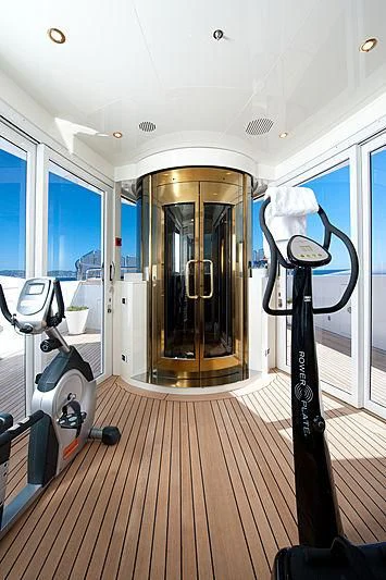a room with a mirror and a shower unit aboard DILARA Yacht for Sale