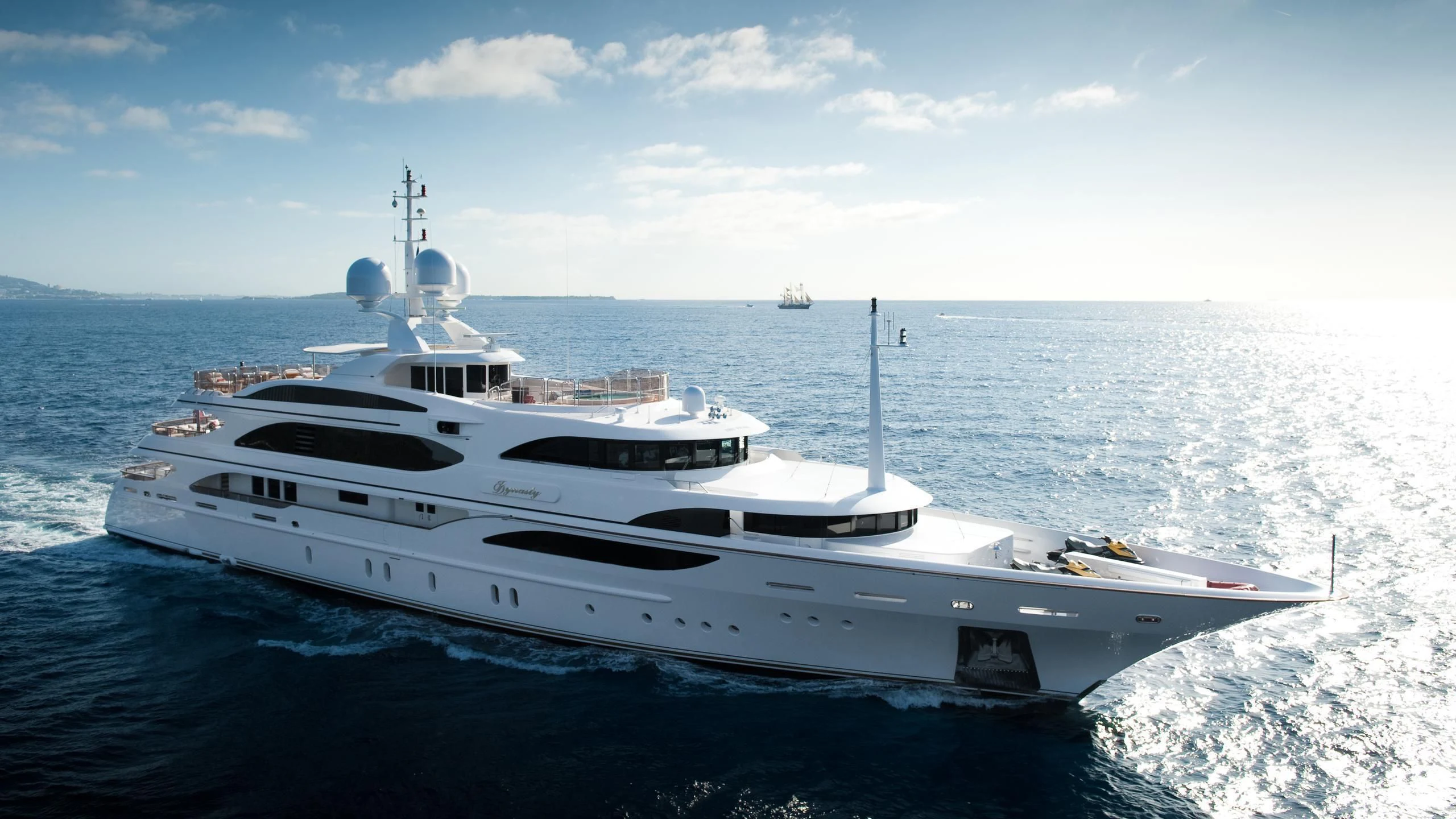 a white yacht on the water aboard DILARA Yacht for Sale