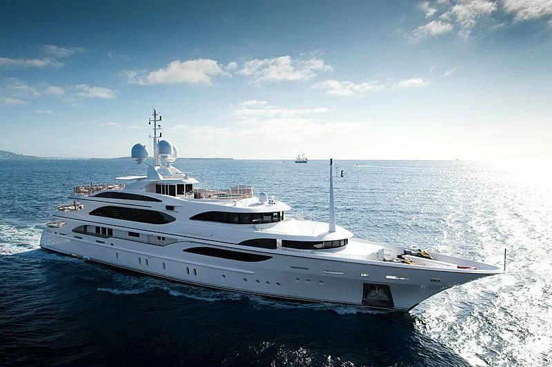 a white yacht on the water aboard DILARA Yacht for Sale