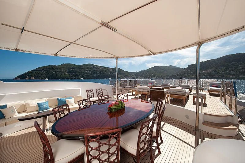 a table set for a meal on a boat aboard DILARA Yacht for Sale