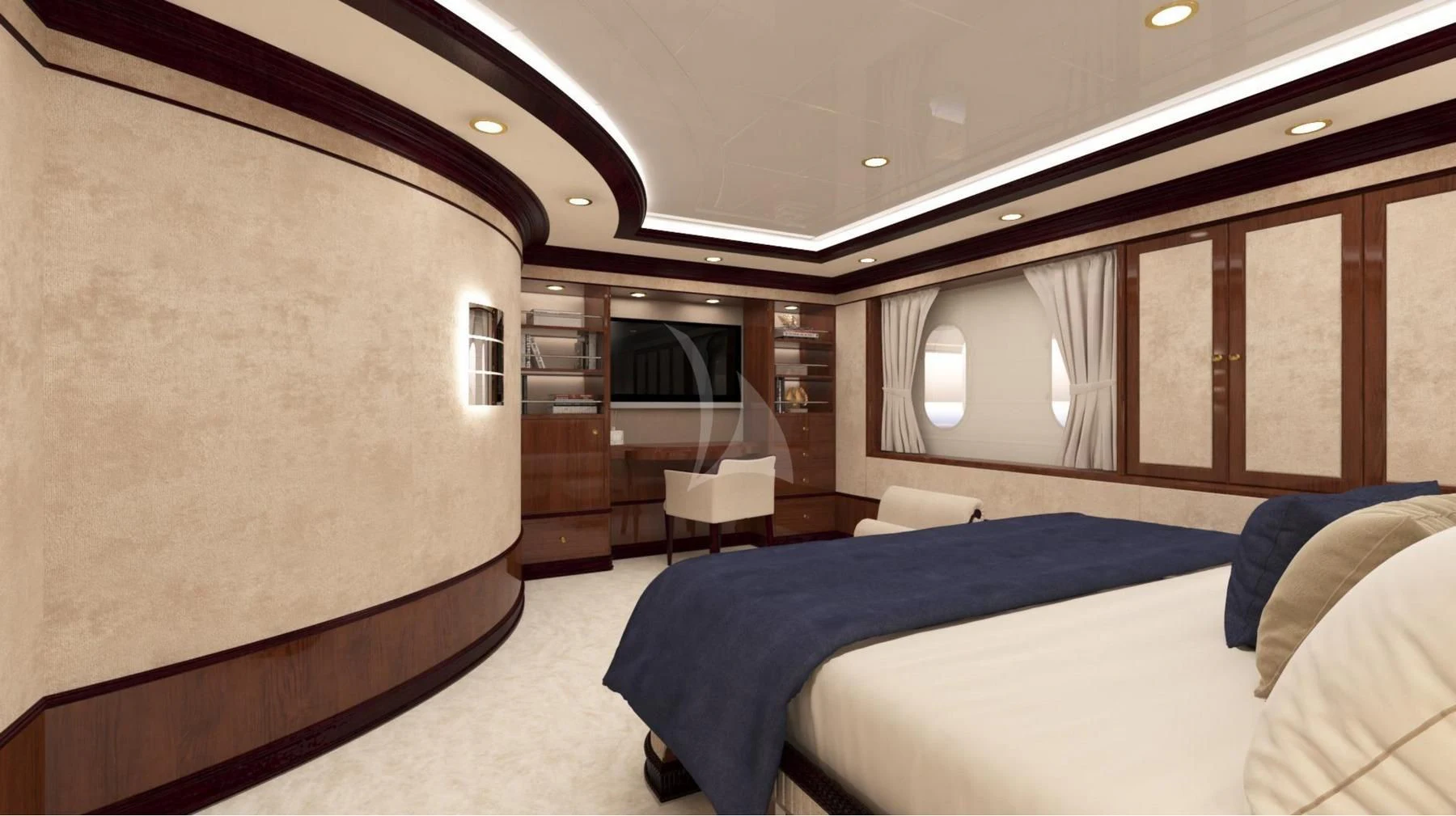 a room with a bed and a tv aboard DILARA Yacht for Sale