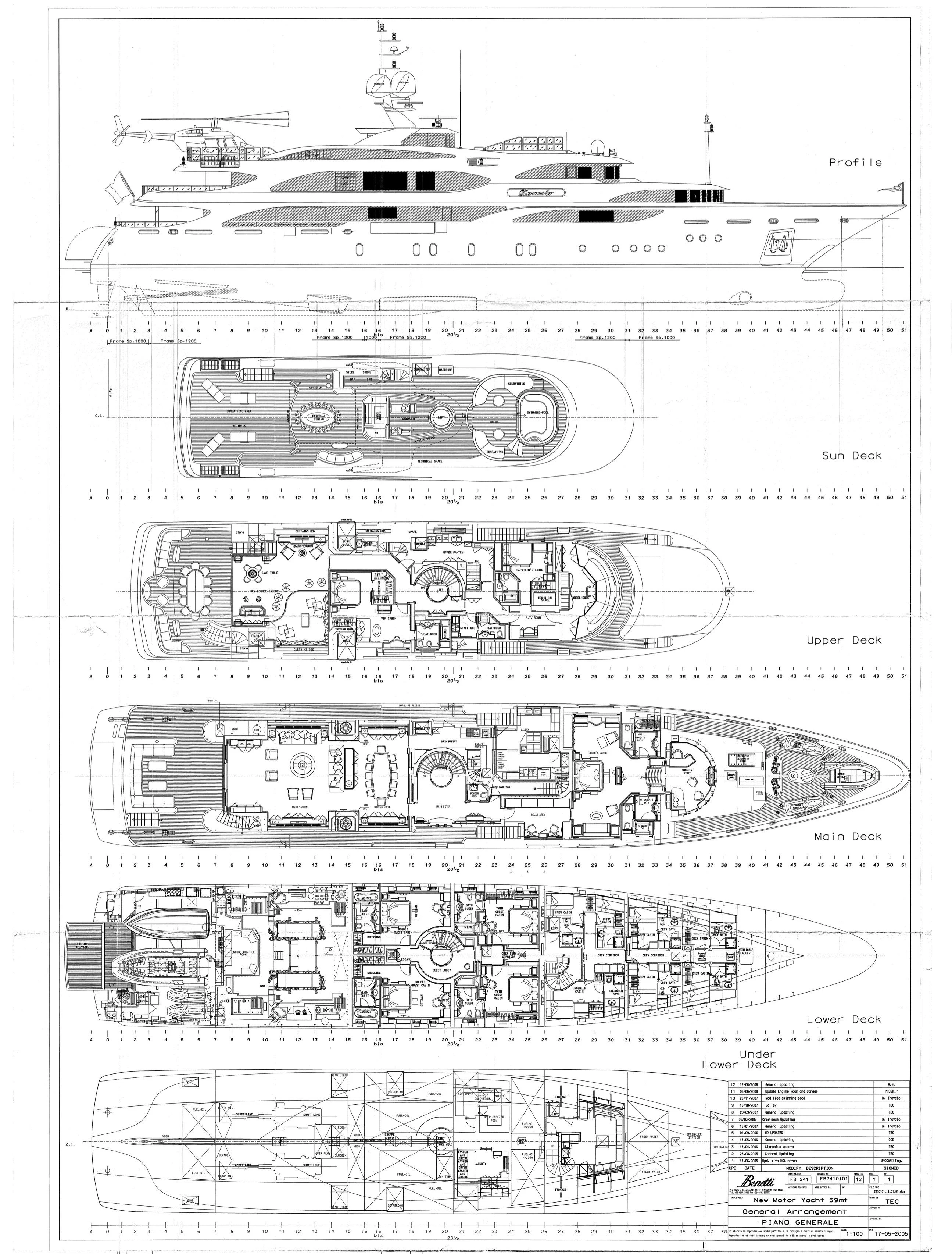 diagram, engineering drawing aboard DILARA Yacht for Sale