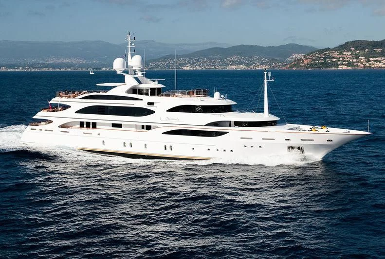 a white yacht in the water aboard DILARA Yacht for Sale