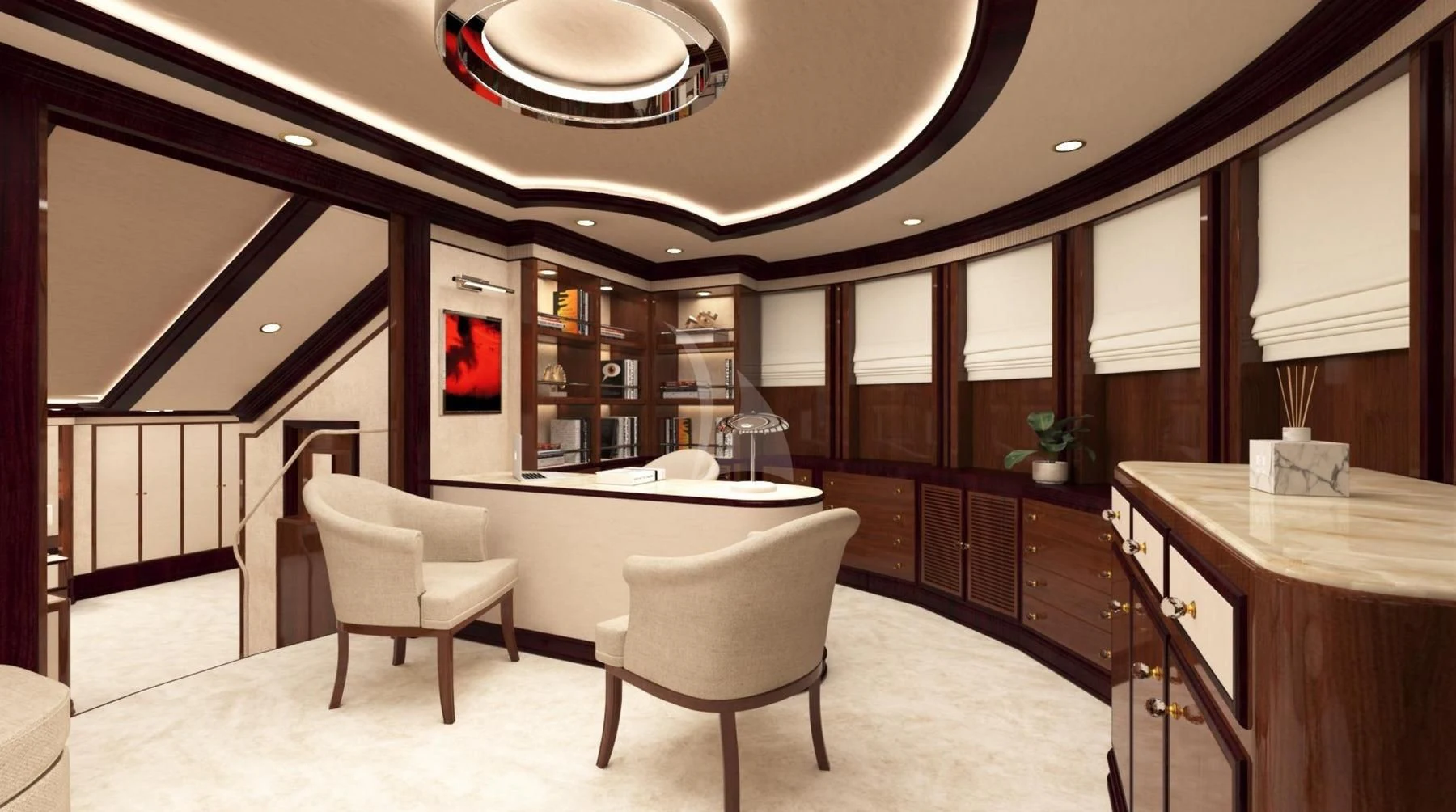 a kitchen with a large island aboard DILARA Yacht for Sale