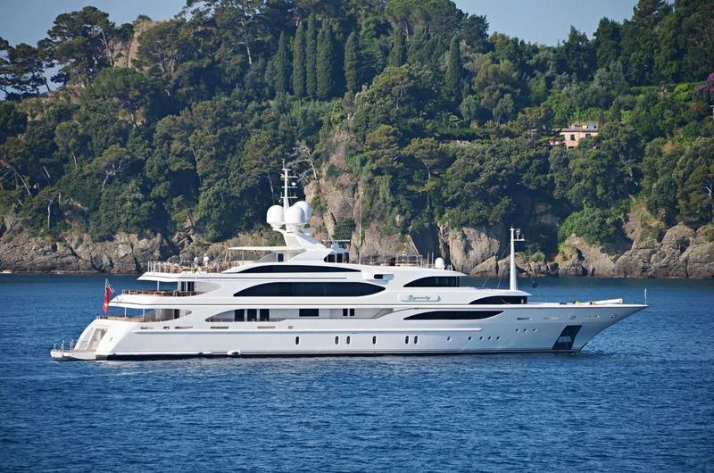 a white yacht on the water aboard DILARA Yacht for Sale