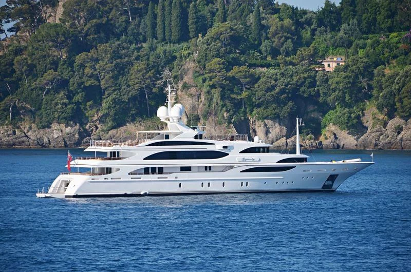 a white yacht on the water aboard DILARA Yacht for Sale