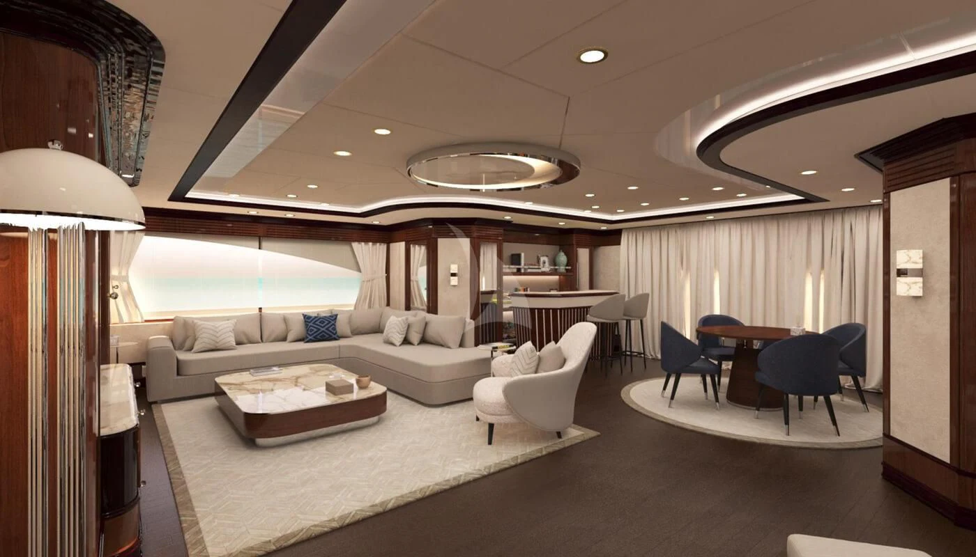 a modern looking living room aboard DILARA Yacht for Sale