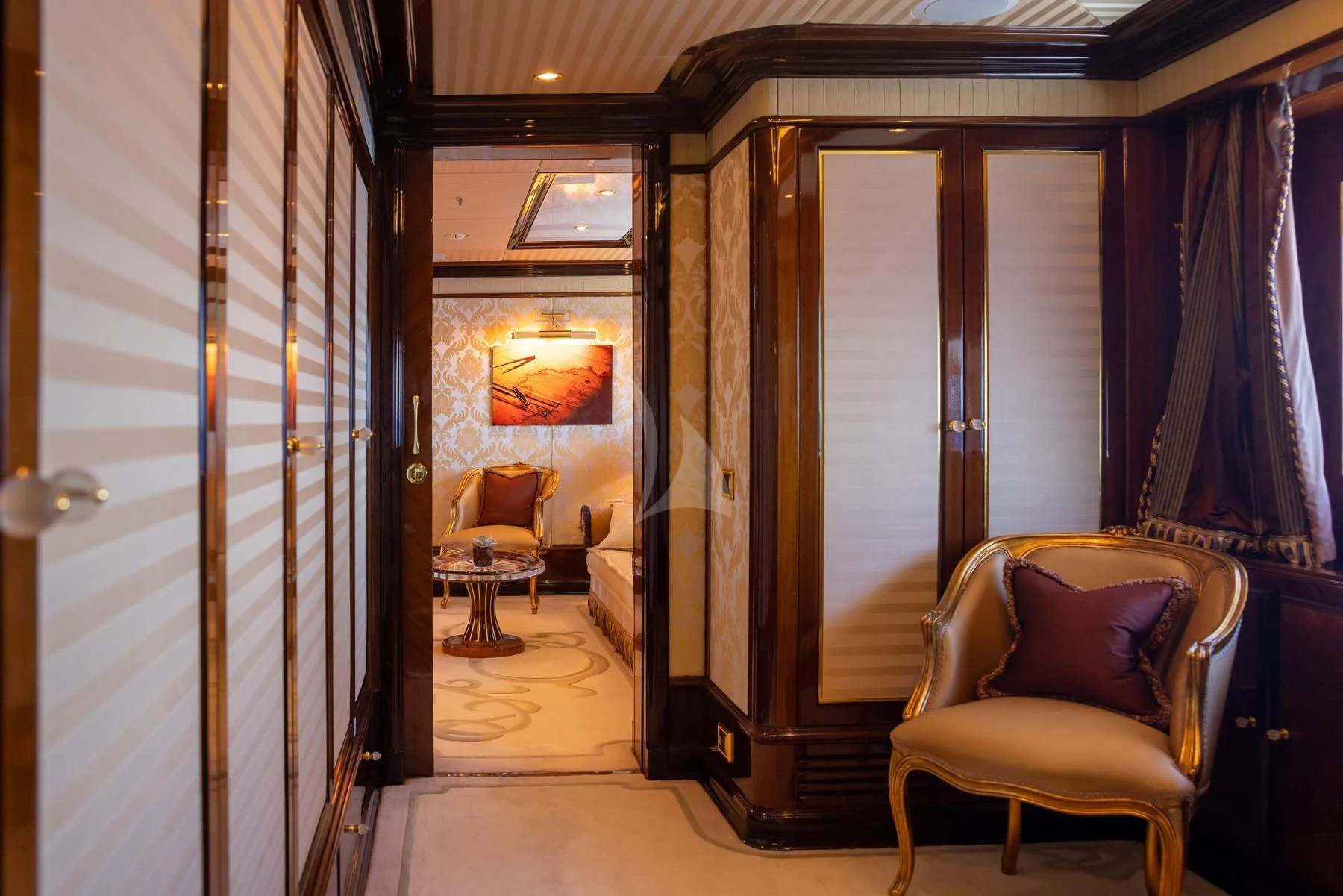 a room with a couch and a door aboard DILARA Yacht for Sale