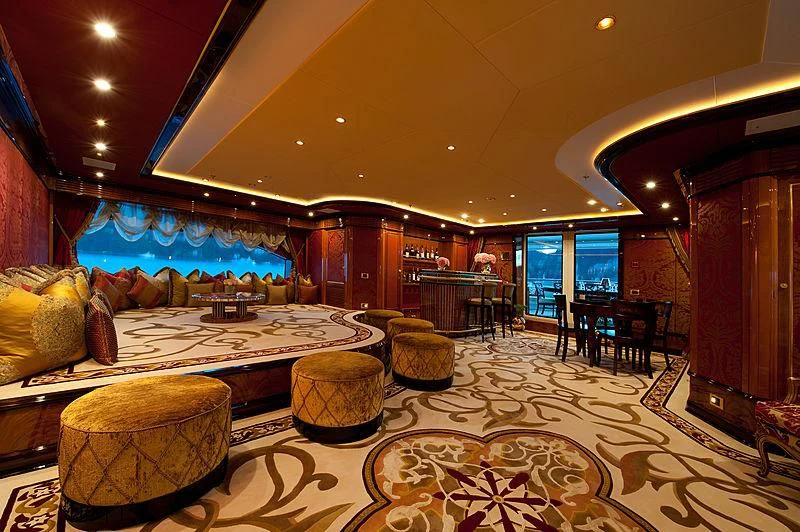 a large room with a large mirror aboard DILARA Yacht for Sale