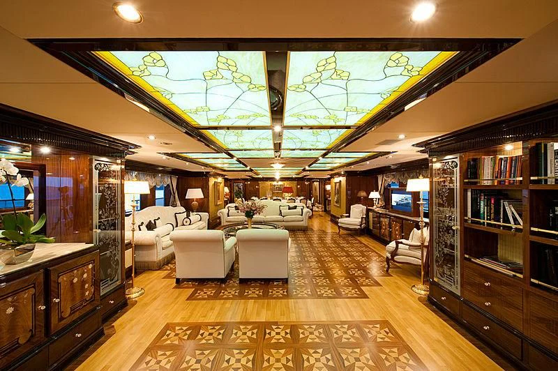 a room with a large glass ceiling aboard DILARA Yacht for Sale