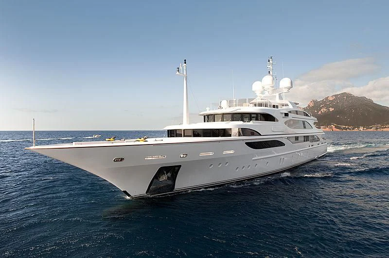 a white yacht in the water aboard DILARA Yacht for Sale