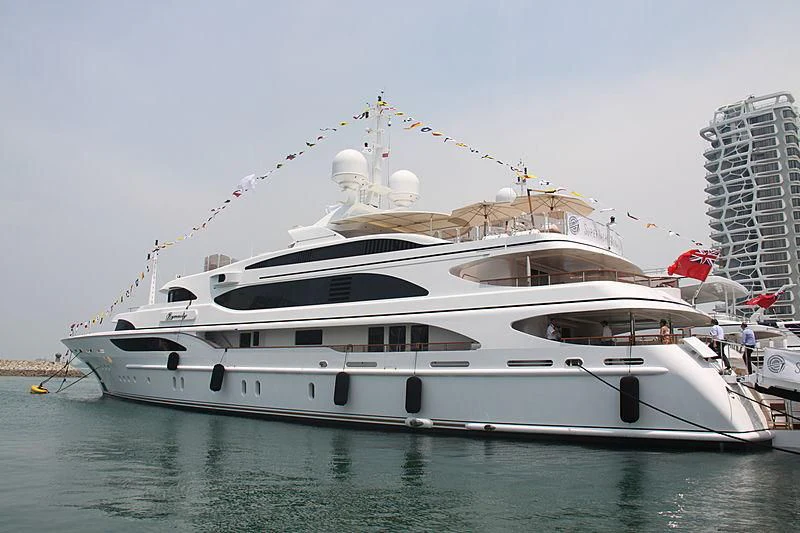 a large white yacht aboard DILARA Yacht for Sale