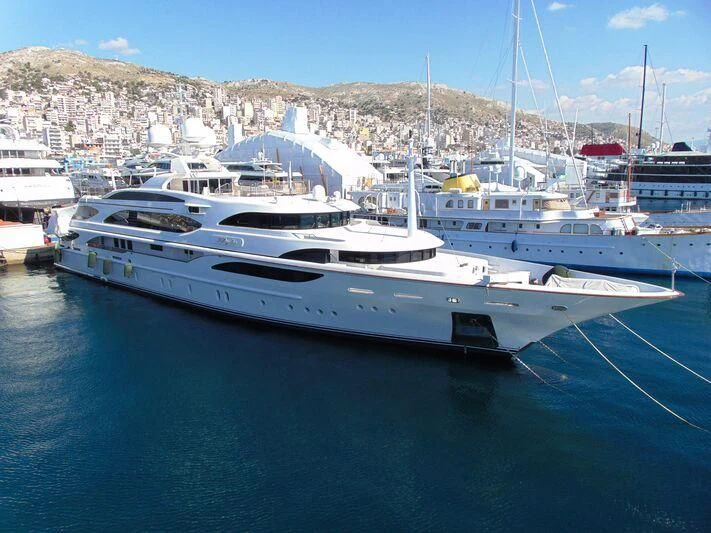 a group of boats in a harbor aboard DILARA Yacht for Sale