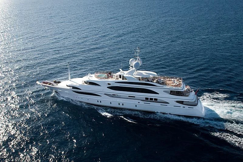 a white yacht on the water aboard DILARA Yacht for Sale