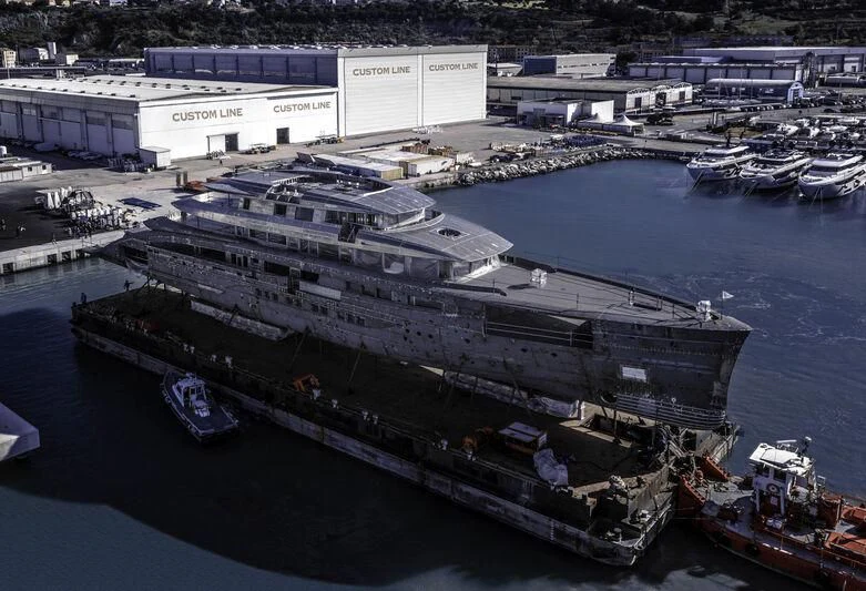 a large ship docked aboard AMOR À VIDA Yacht for Sale
