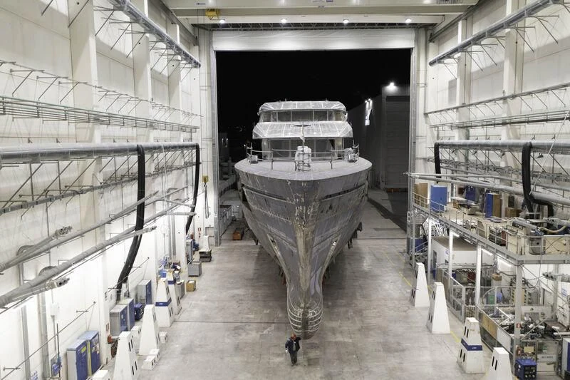 a large machine in a factory aboard AMOR À VIDA Yacht for Sale