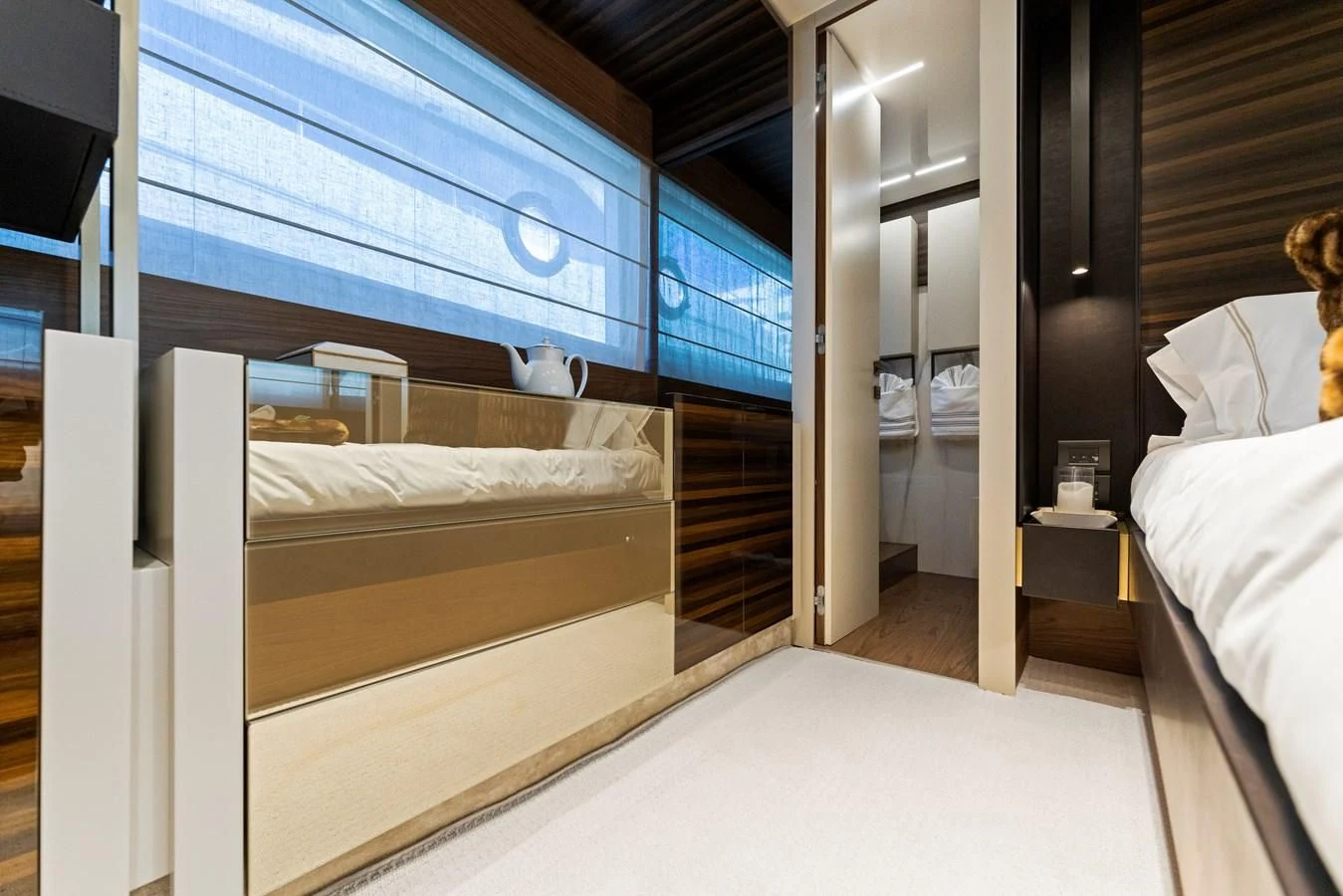 a room with bunk beds aboard LEGEND Yacht for Sale