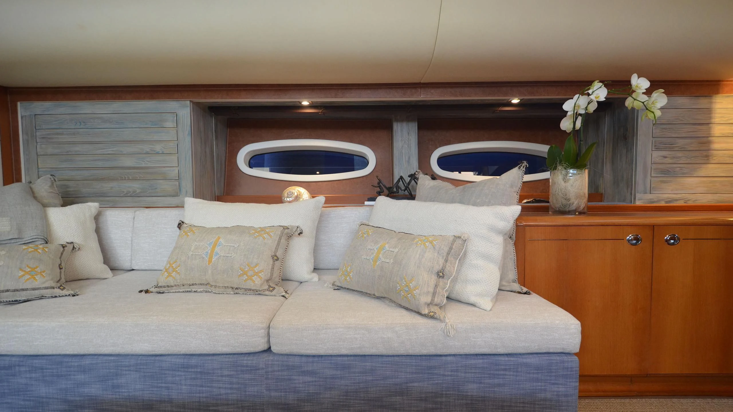 a bed with white pillows aboard DANNESKJOLD Yacht for Sale