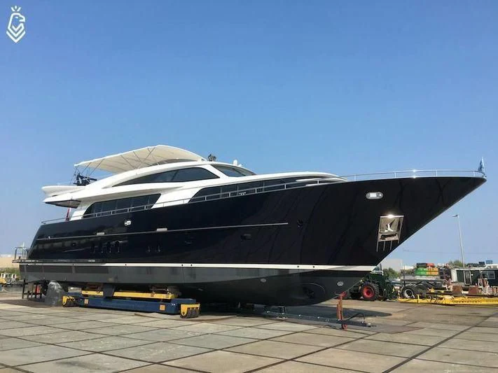 a large black and white yacht aboard FORUM Yacht for Sale