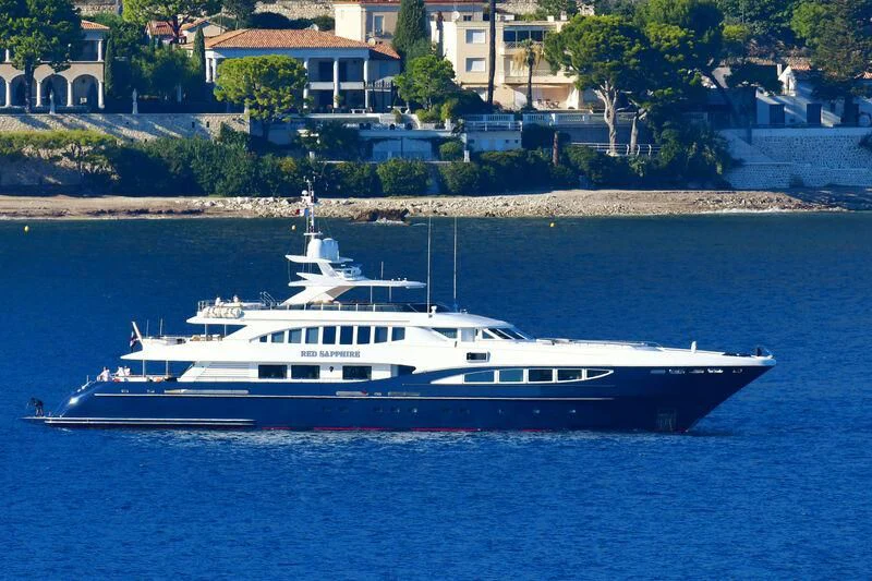 a white yacht on the water aboard RED SAPPHIRE Yacht for Sale