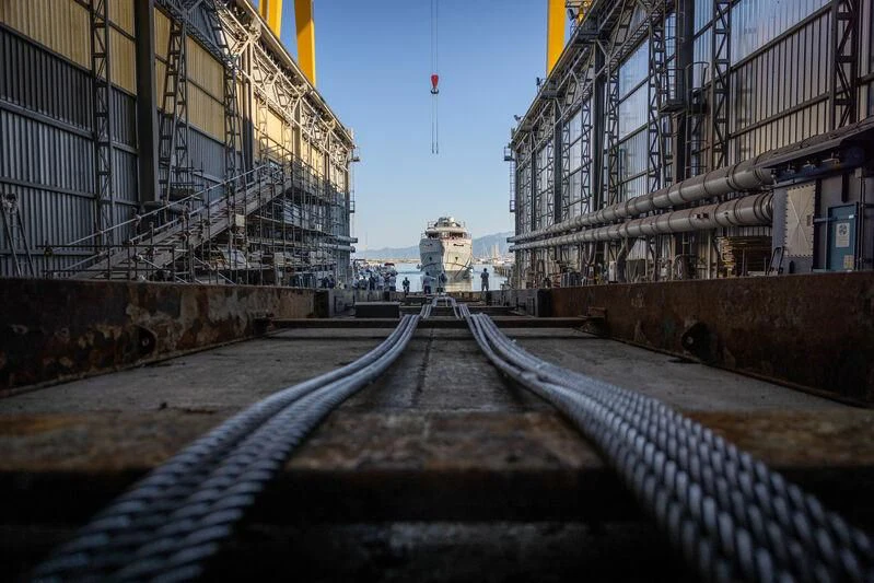a train track with buildings around it aboard KATHRYN Yacht for Sale