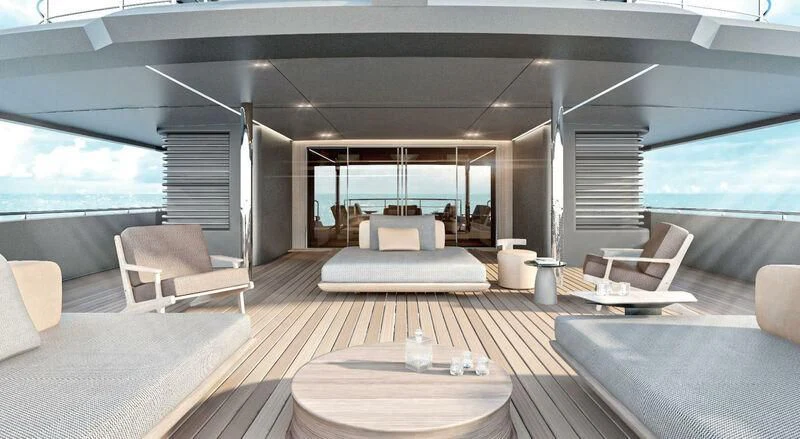 a room with a couch and a table and a large window aboard KATHRYN Yacht for Sale