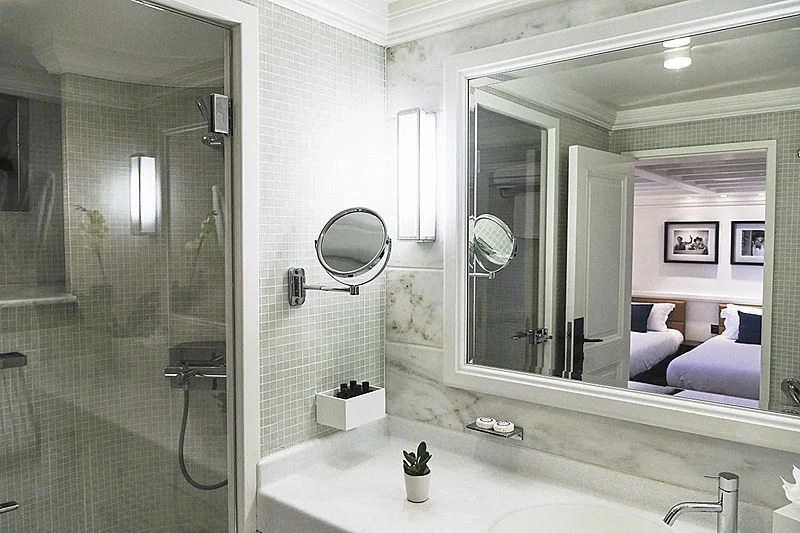 a bathroom with a large mirror aboard MENORCA Yacht for Sale