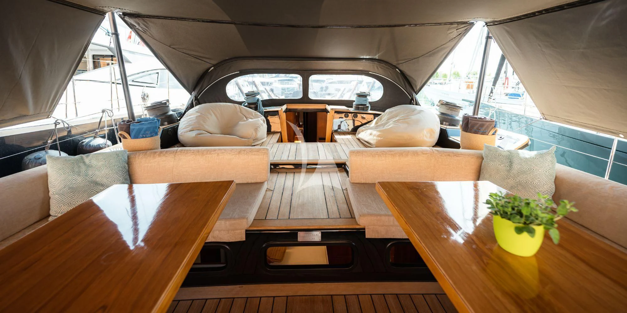 inside of a tent aboard WALLY ONE Yacht for Sale