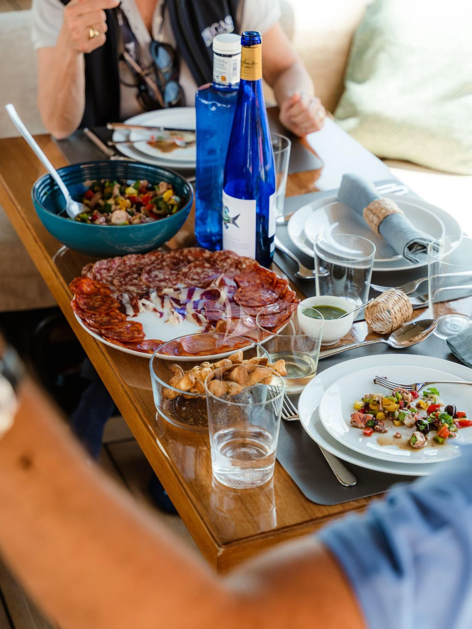 a table with food and drinks aboard WALLY ONE Yacht for Sale