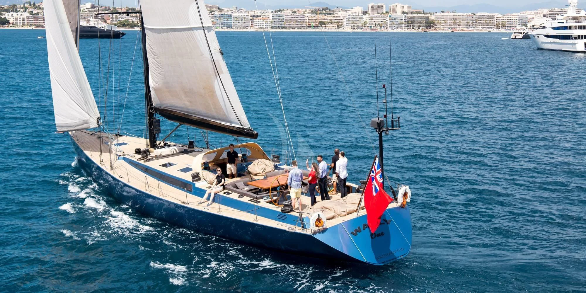 a boat with people on it aboard WALLY ONE Yacht for Sale