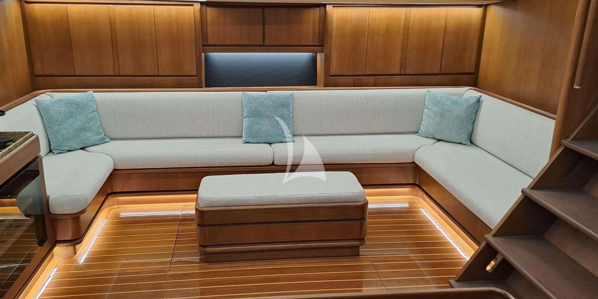a couch in a room aboard WALLY ONE Yacht for Sale