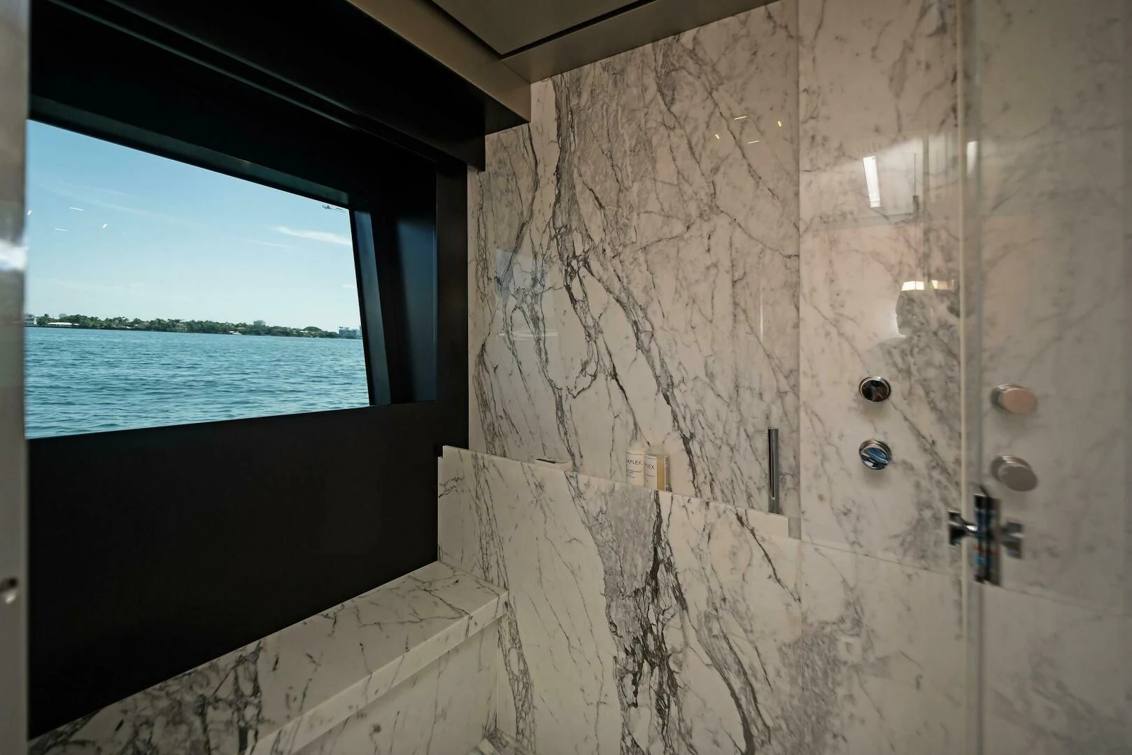 a window with a view of the water aboard ALEGRA Yacht for Sale