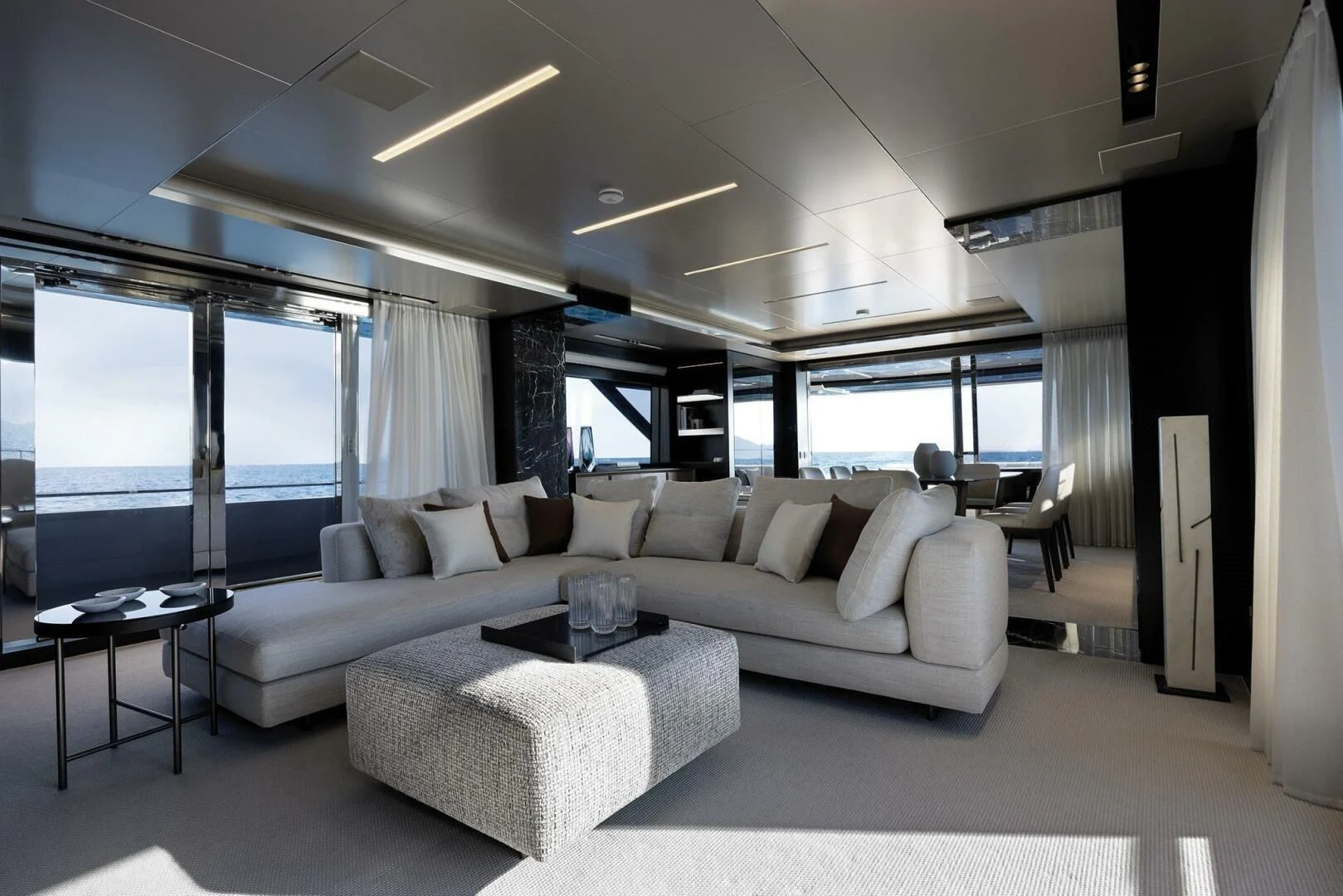 a living room with a large window aboard ALEGRA Yacht for Sale