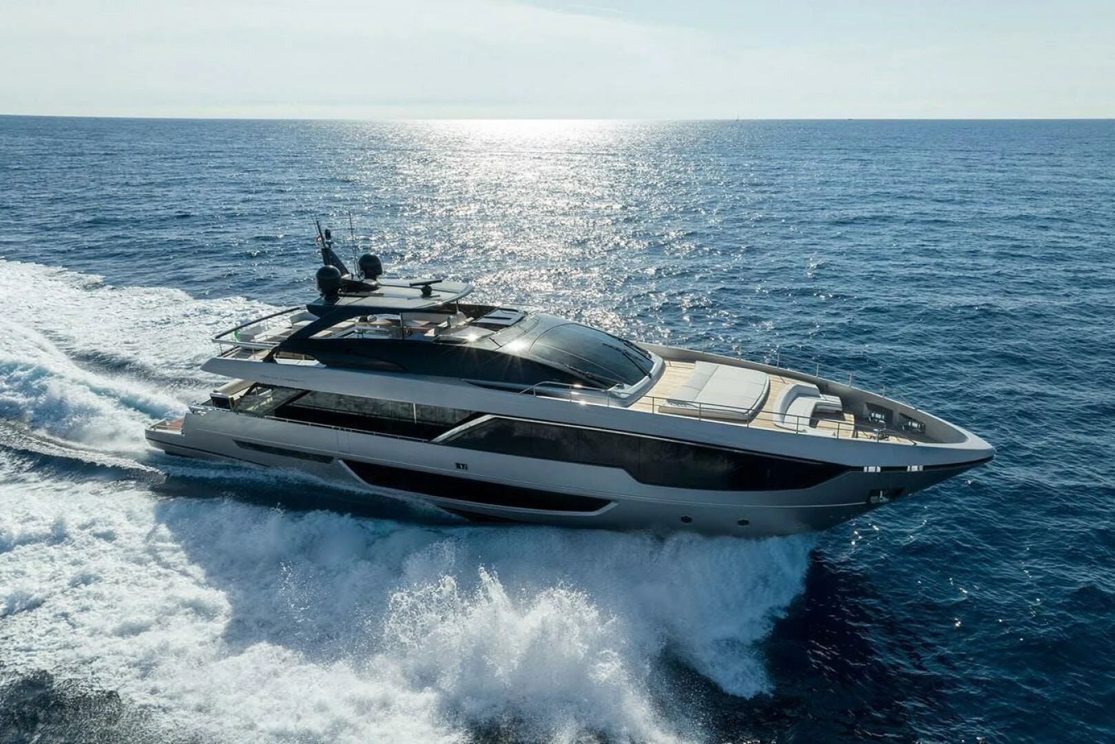 a futuristic looking ship in the ocean aboard ALEGRA Yacht for Sale