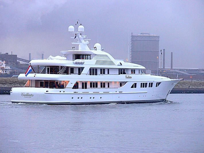 a large white boat in the water aboard NECTAR Yacht for Sale