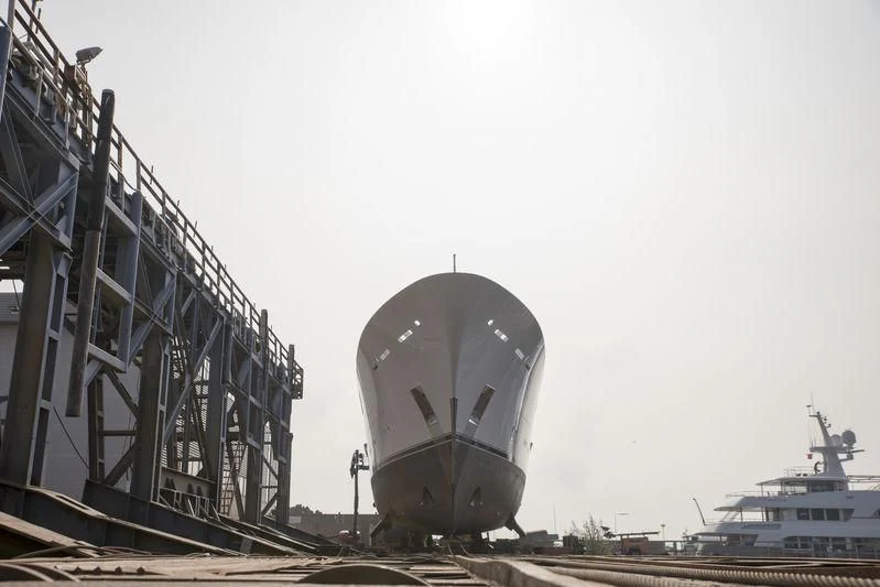 a large space shuttle on a launch pad aboard NECTAR Yacht for Sale
