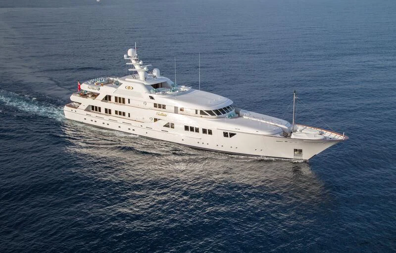 a white boat in the water aboard NECTAR Yacht for Sale