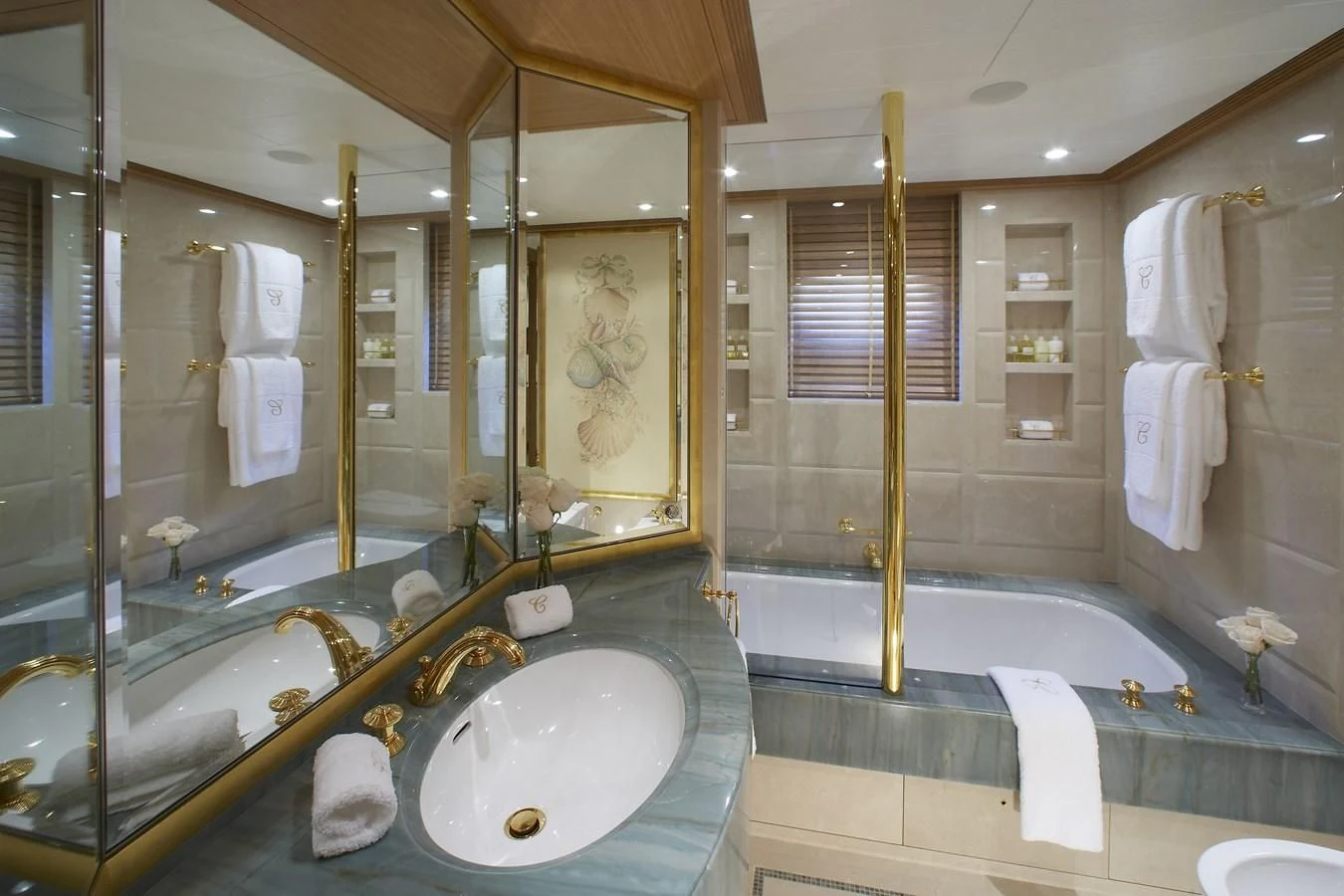 a bathroom with a large tub aboard NECTAR Yacht for Sale
