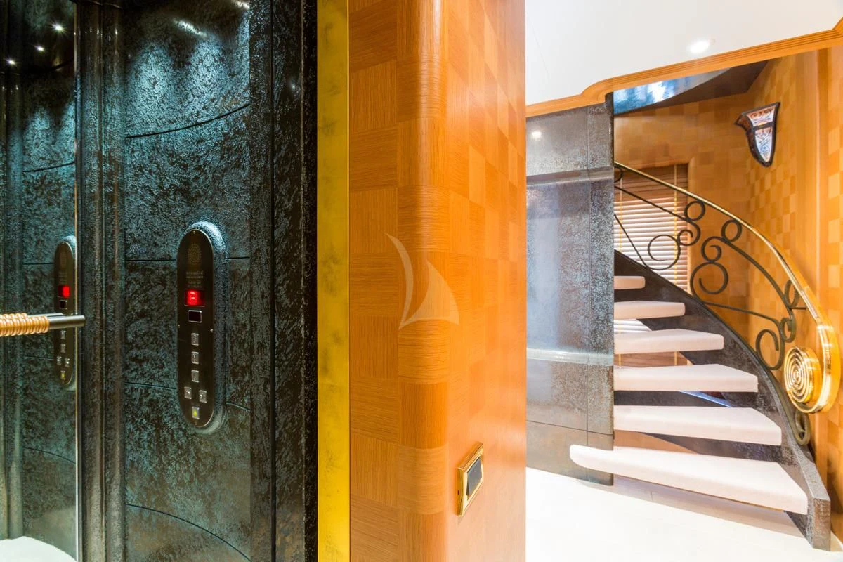 a black door with a silver door and a black door aboard NECTAR Yacht for Sale