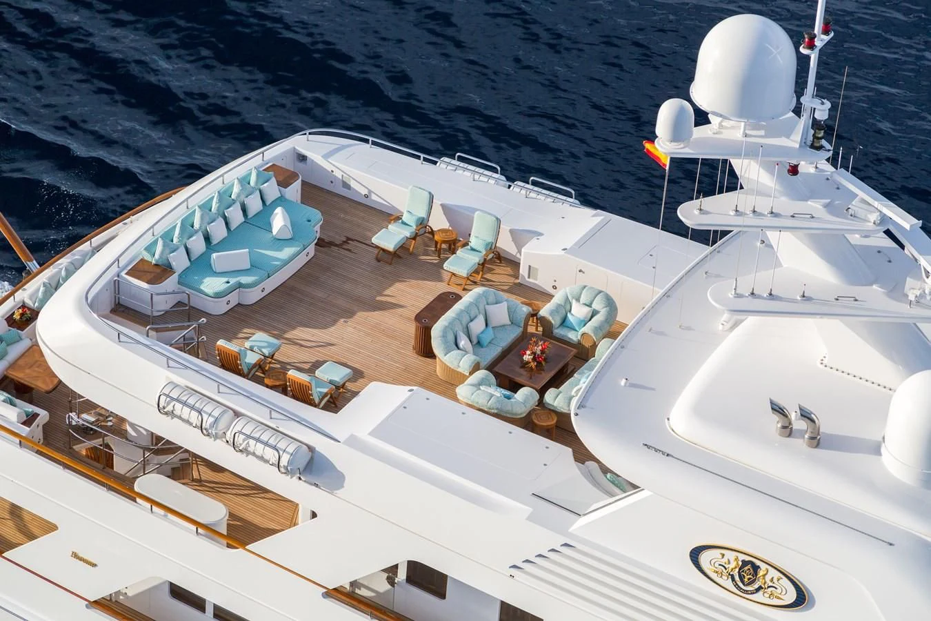 a high angle view of a boat aboard NECTAR Yacht for Sale