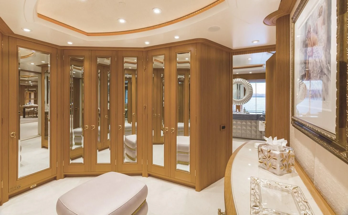 a fancy bathroom with a large mirror aboard NECTAR Yacht for Sale